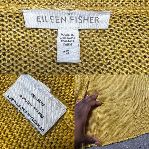 Eileen Fisher Cardigan Womens Small Italian Yarn Hemp Open Front Pocket Sweater - Picture 7 of 9